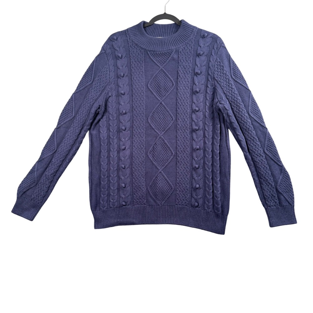 Cozy‎ Cable Knit Sweater L Blue Bobble Textured Coastal Grandma Cottagecore
